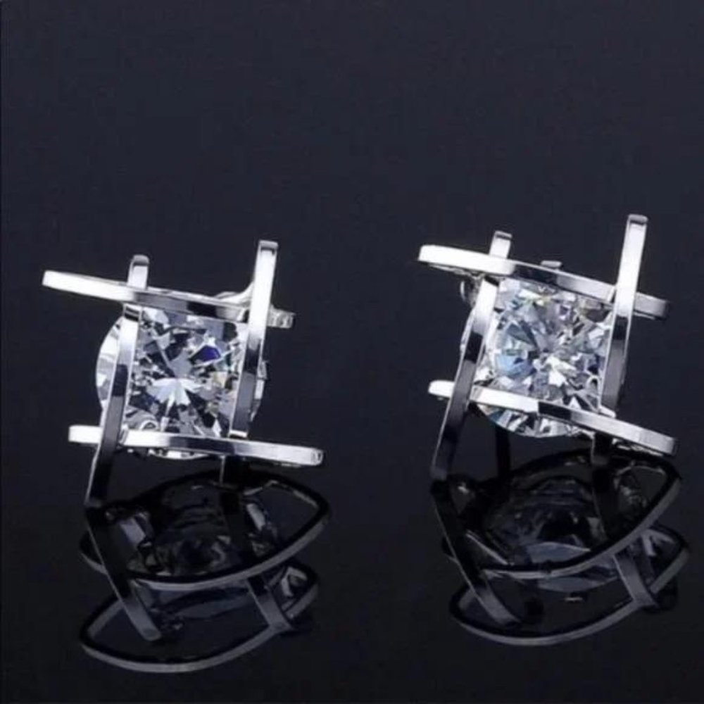 STERLING SILVER 3D CAGE DIAMOND EARRINGS, BEAUTIFUL EARRINGS, CUTE EARRINGS. - Picture 2 of 6
